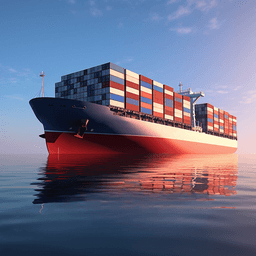 Shipping Manager bunker fuel tool icon showing a large container ship at sea
