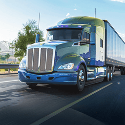 Truck Manager diesel price monitor icon featuring a blue semi-truck on the road